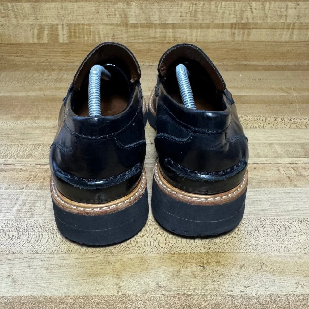 Y2K Coach Ida Black Leather Penny Loafers Lug Sole Q6277 Womens 8.5 B shoes
